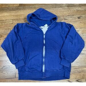 Vintage 70s 80s Waffle Thermal Lined Zip Up Hoodie Jacket Blue Men's Sz Large